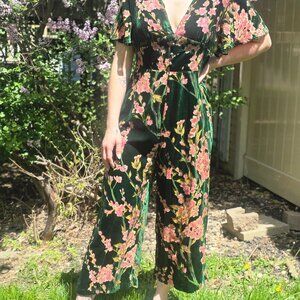 Stunning Green Floral Velvet Jumpsuit